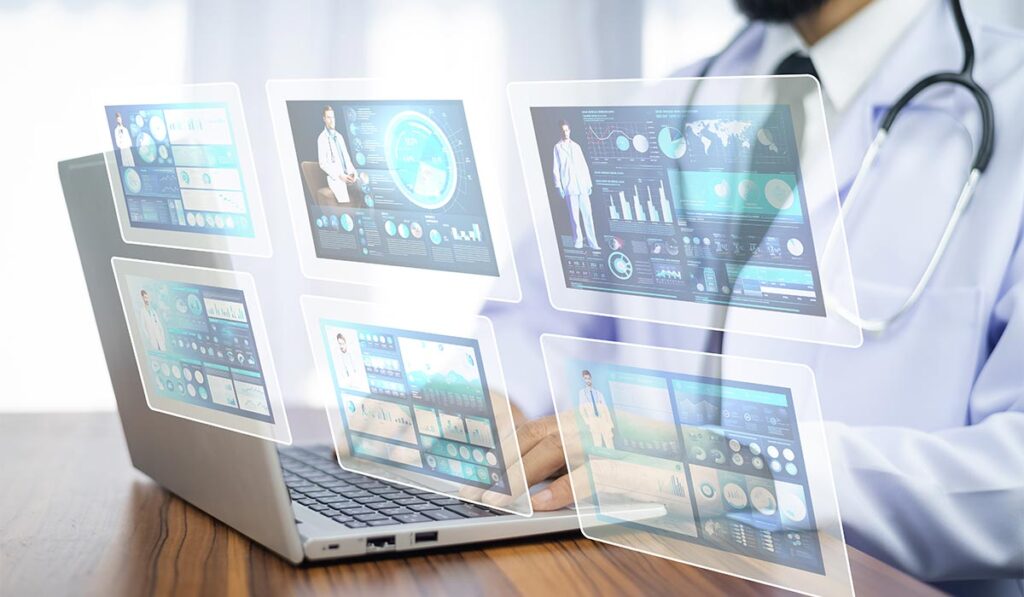 Doctor using virtual health platform to monitor chronic disease