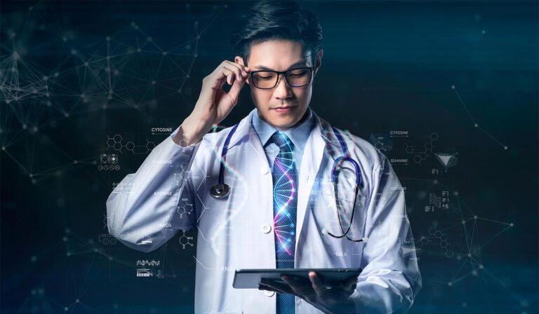 Clinician reviewing structured medical note from hybrid AI